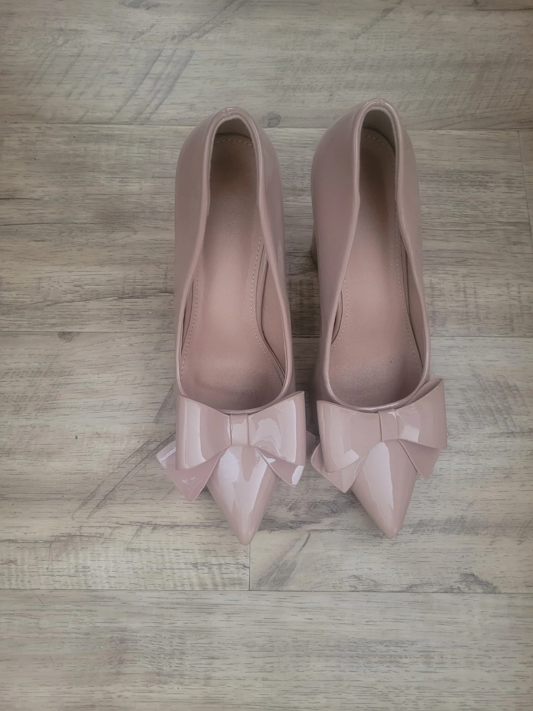 Nude Patent Bow Heels