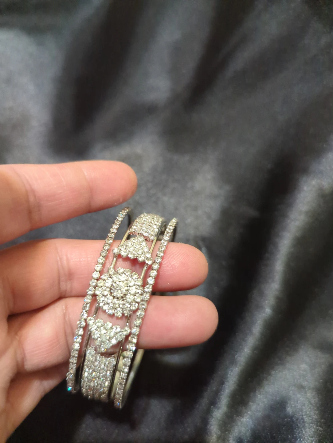 Crystal Embellished Silver-Tone Bangle - photo 2