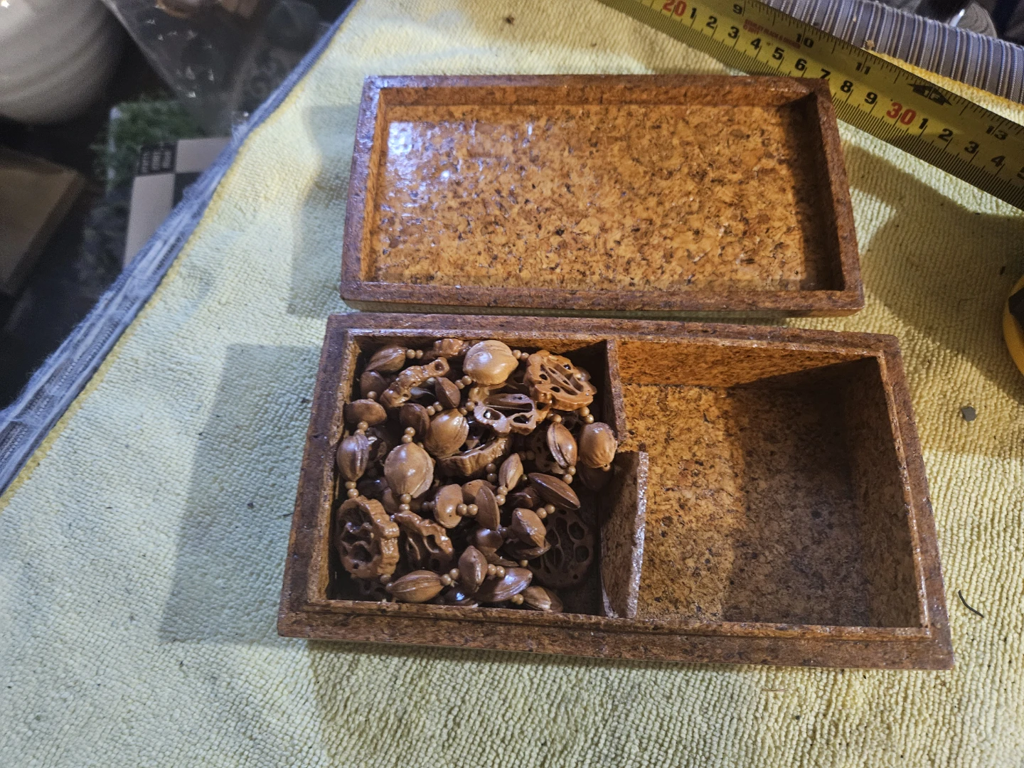 Vintage Cork Box with Carved Nut Bead Necklace - photo 3