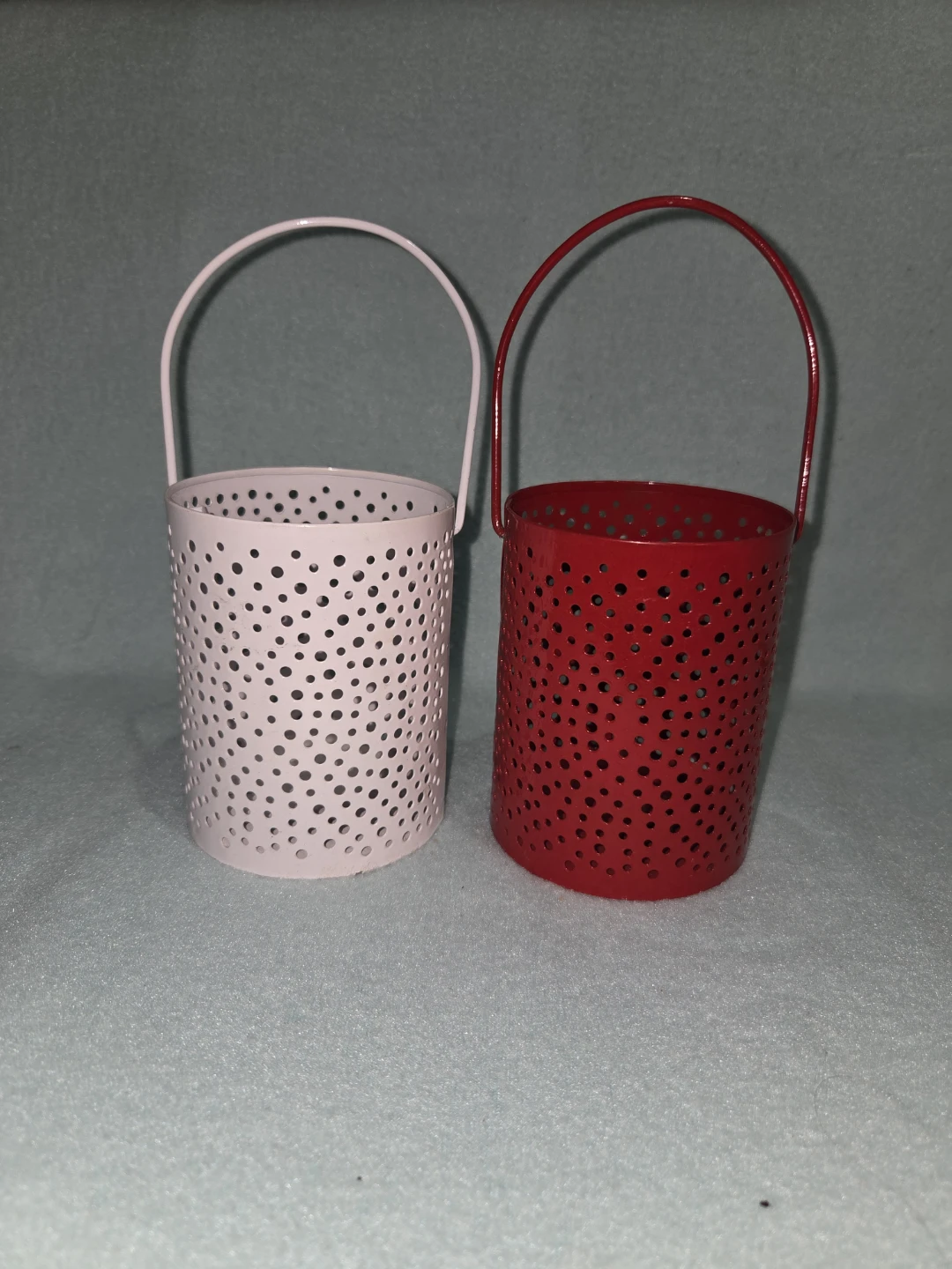 Set of Two Metal Perforated Lanterns