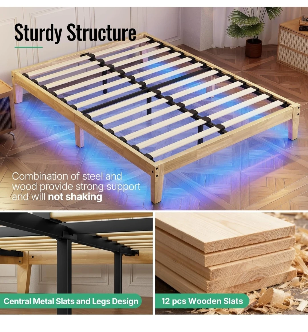 King Wooden Bed Frame with LED Lighting - photo 4