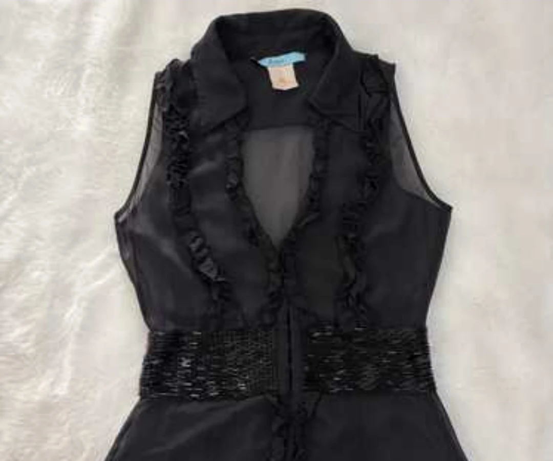 Marciano Black Silk Ruffle Vest