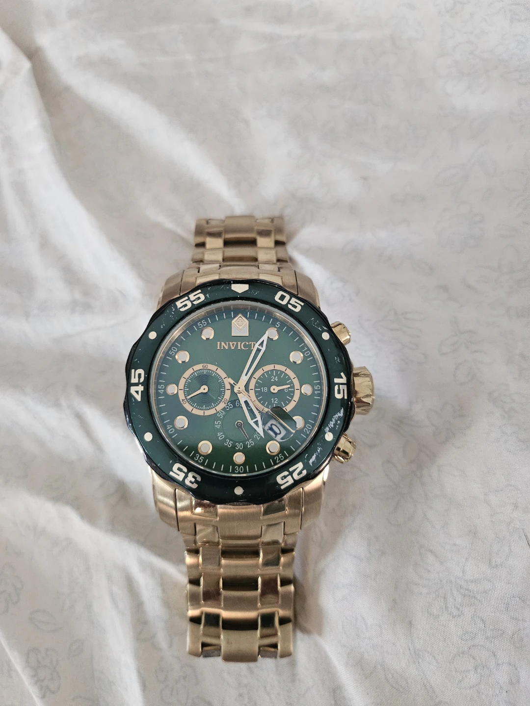 Invicta Gold-Tone Chronograph Watch with Green Face