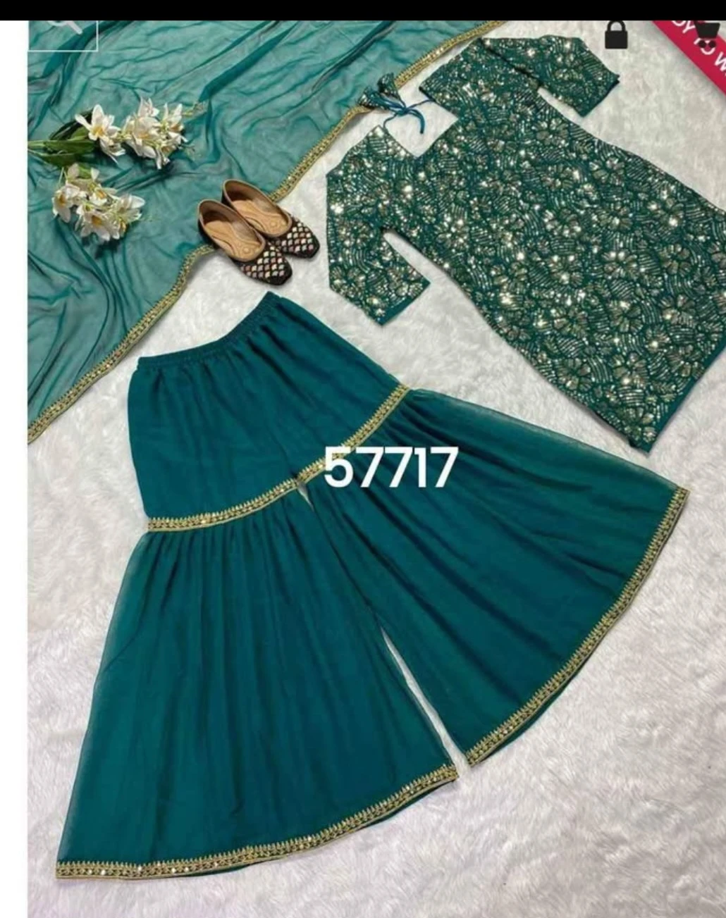 Teal Sequin Gharara Suit Set - photo 2
