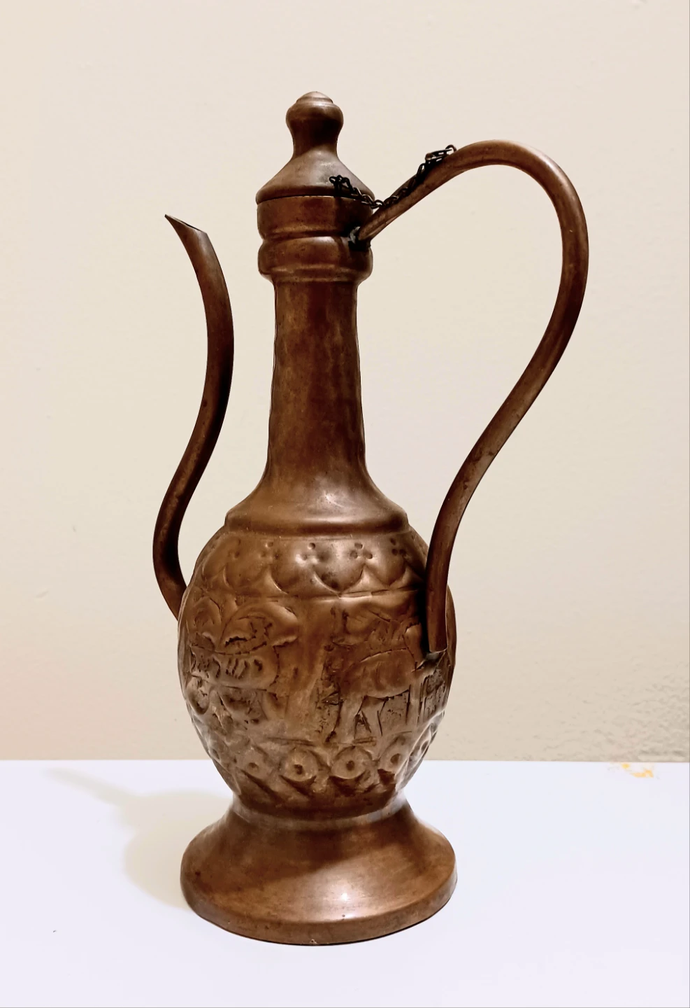 Vtg Hand Hammered Repousse Copper Pitcher