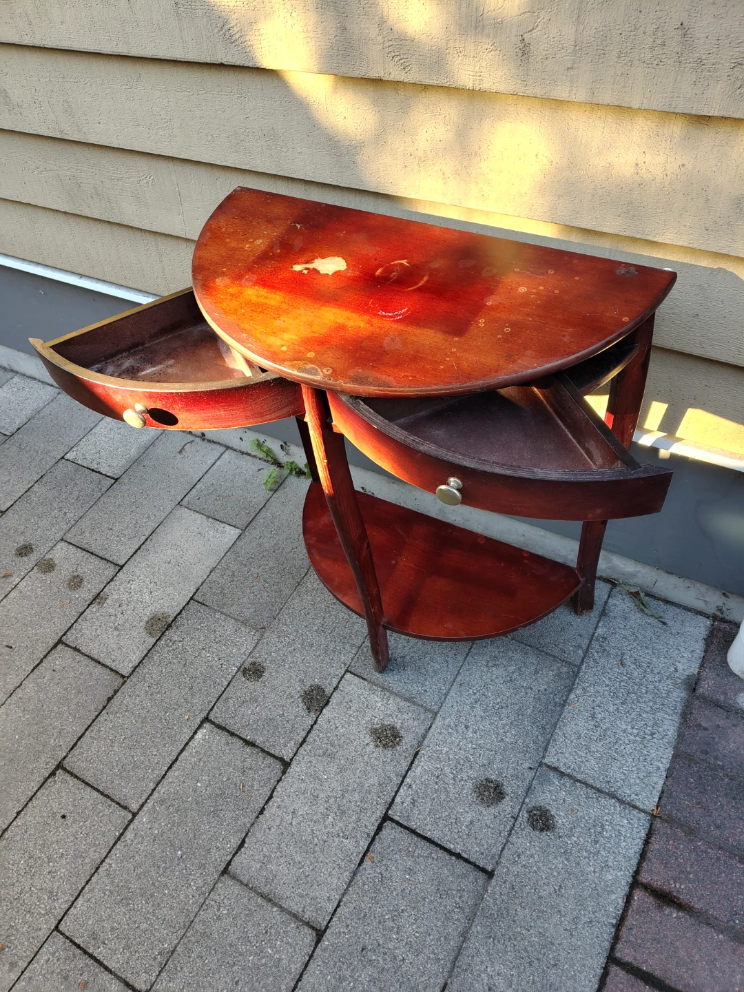 Half-moon side table with two drawers