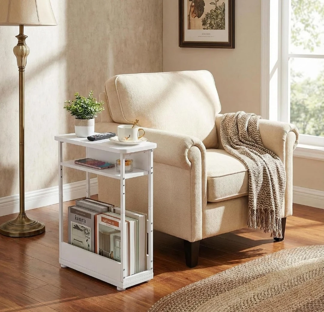 Slim White Side Table with Shelves - photo 2