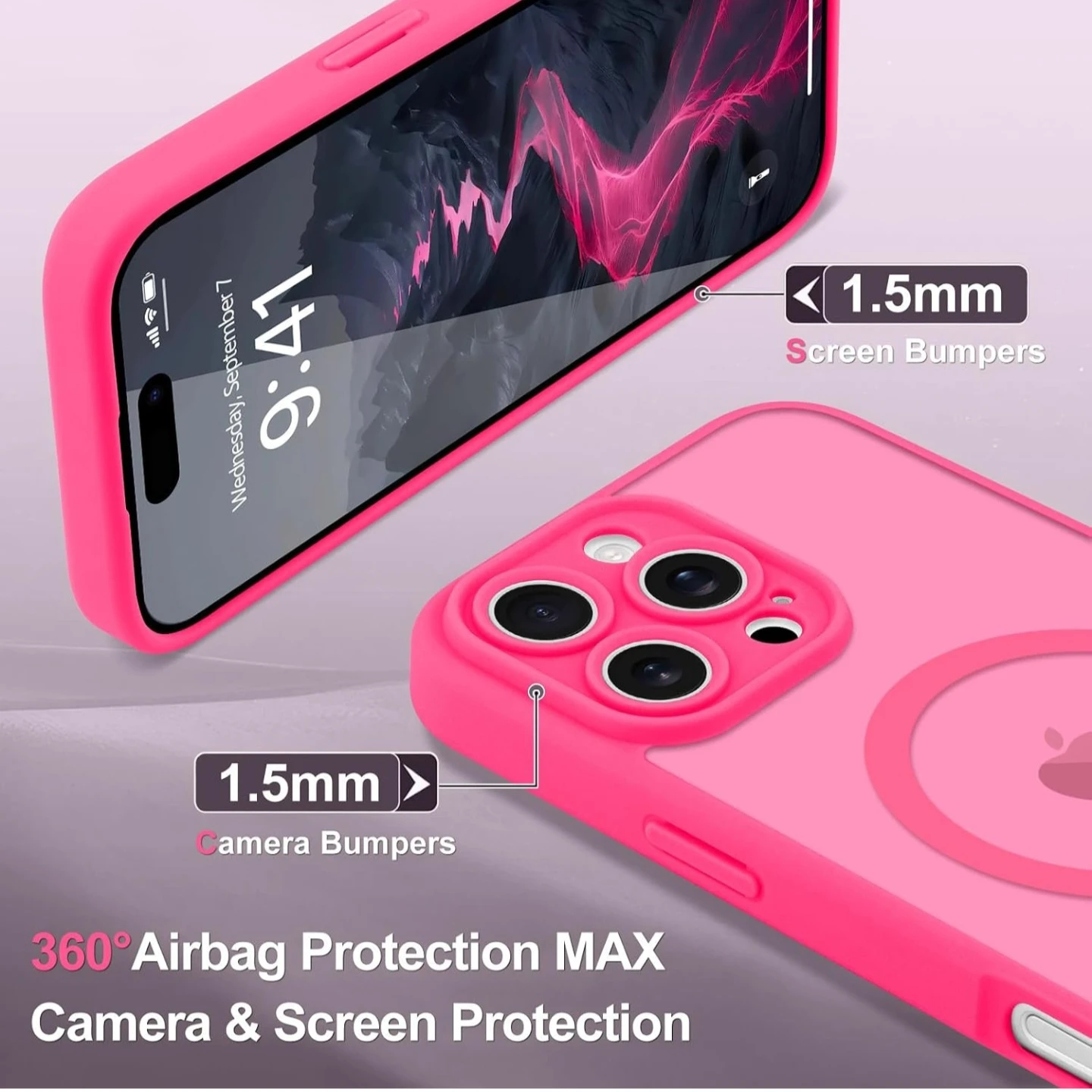 iPhone 16 Pro Max Case Magnetic Translucent Cover,Hot Pink - photo 2