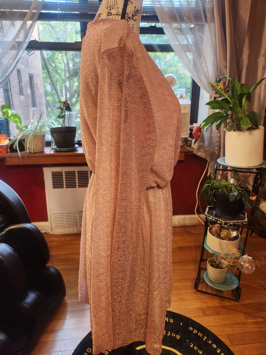 Cute Plus size  Rose Gold Metallic Long Sleeve Mini Dress - photo 3