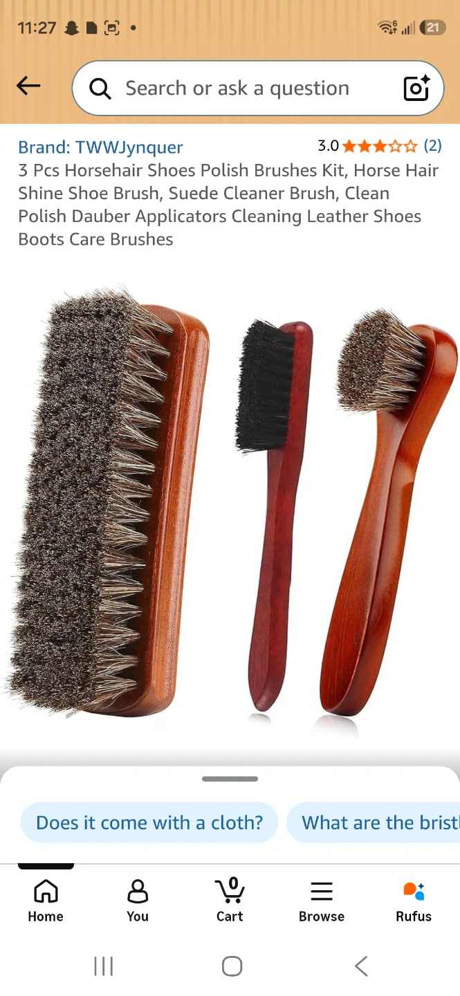 TWWJynquer 3 Piece Horsehair Shoe Polish Brush Kit