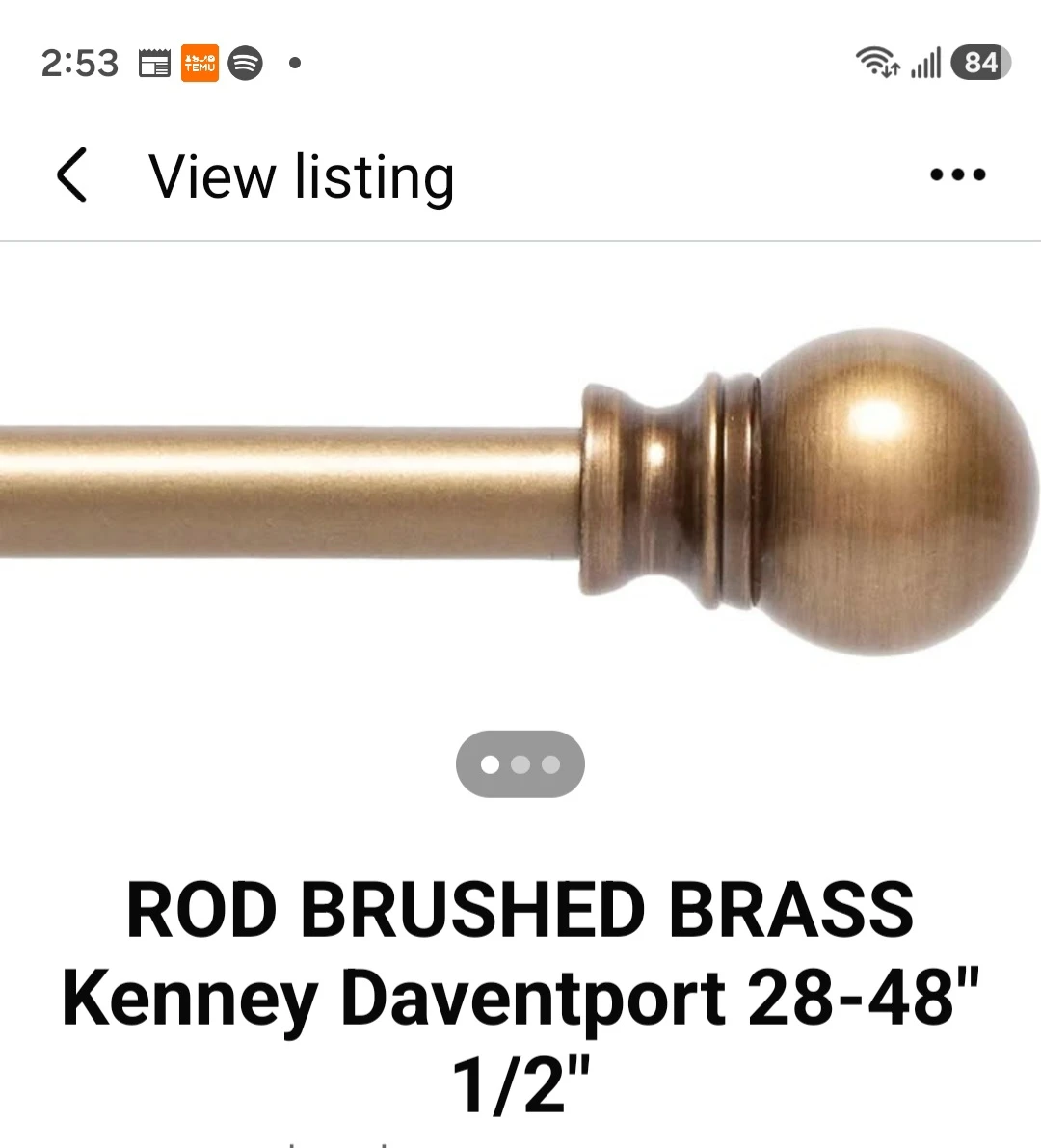 ROD BRUSHED BRASS Kenney Daventport 28-48" 1/2" have 2