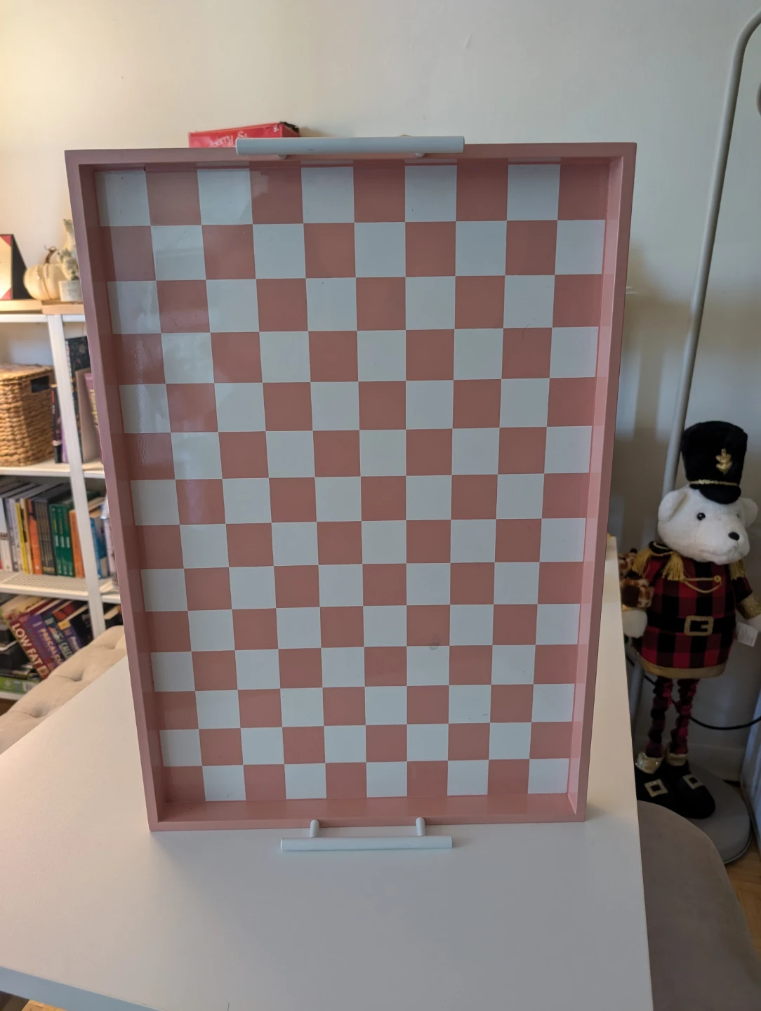 Beautiful Pink and White Checkered  large Serving Tray