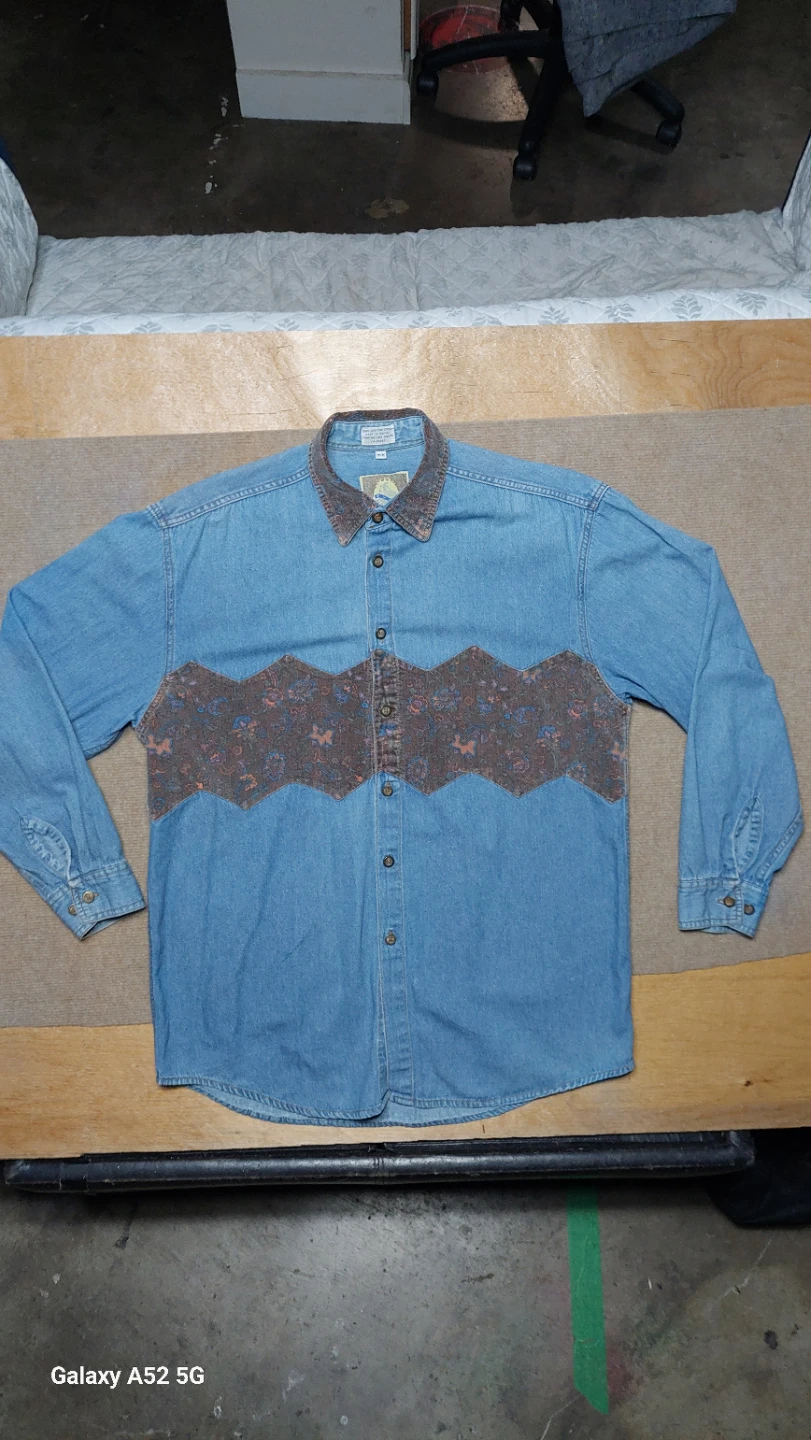 Vintage  90s blue rodeo Denim Shirt with Floral Panel