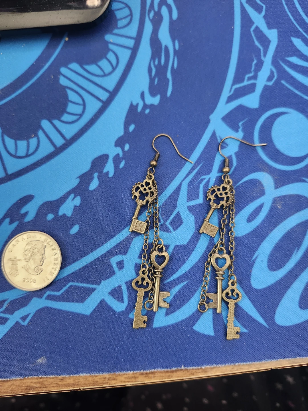 Vintage-Style Bronze Key Earrings