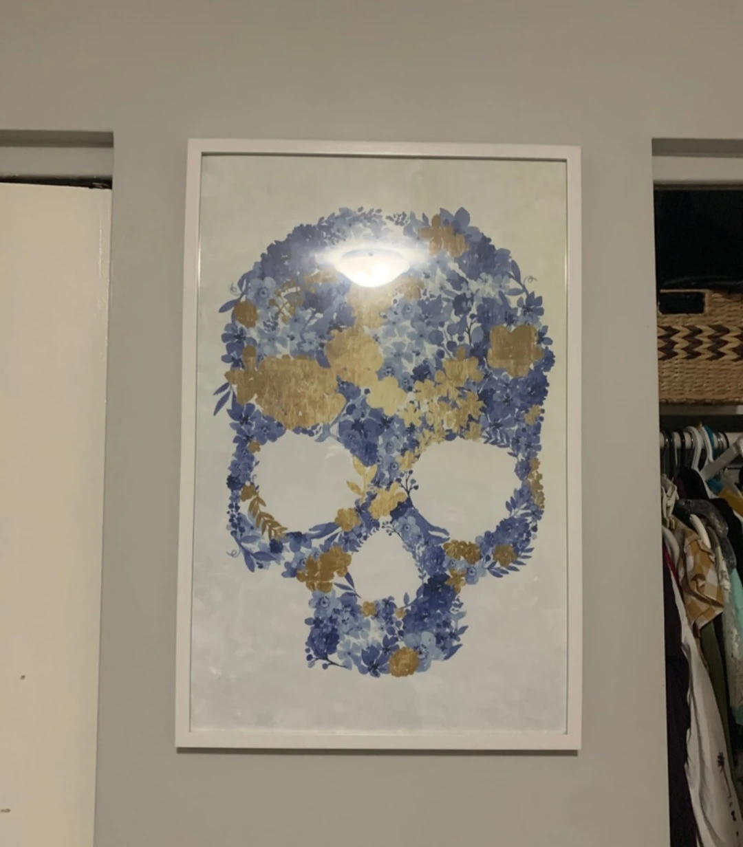Floral Skull Wall Art in White Frame