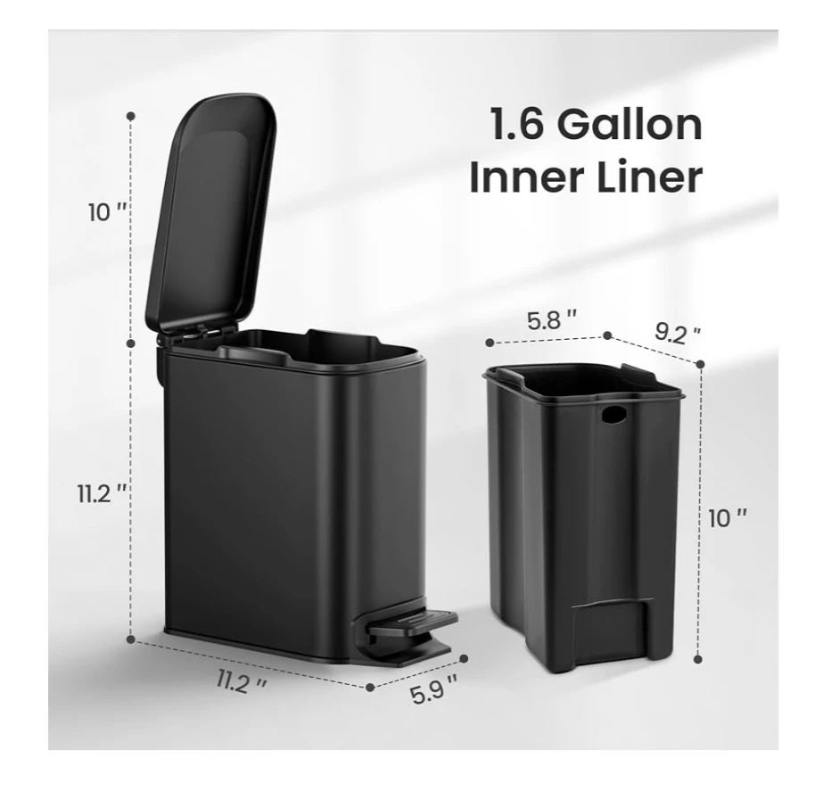 Black Slim Stainless Steel Pedal Trash Can - photo 2