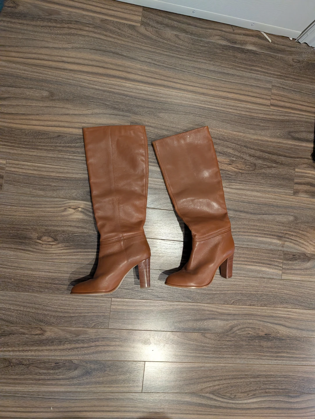 Tan leather knee-high boots - photo 2