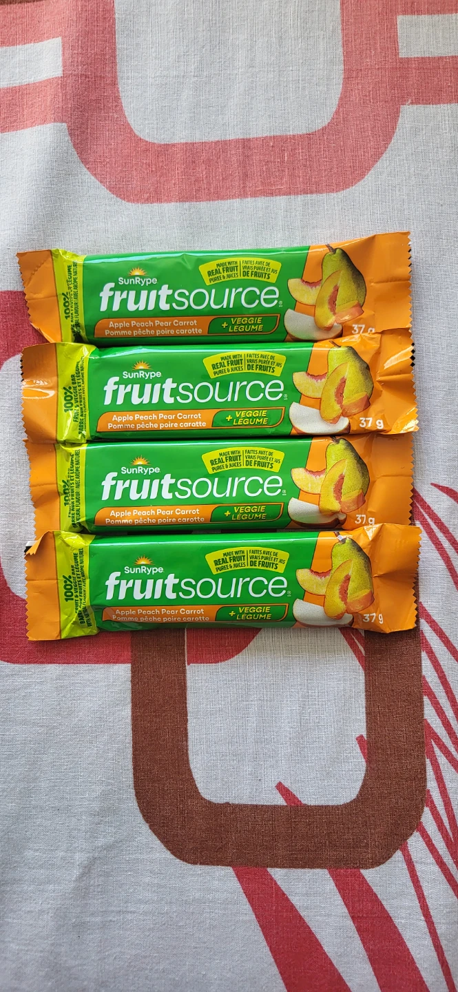4 SunRype FruitSource Apple Peach Pear Carrot Bars