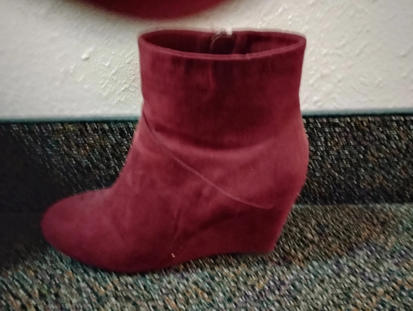 Red Suede Wedge Ankle Boots