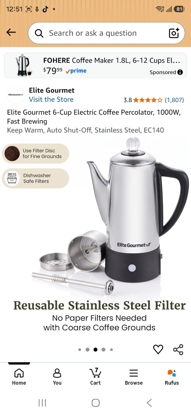 Elite Gourmet 6-Cup Electric Coffee Percolator