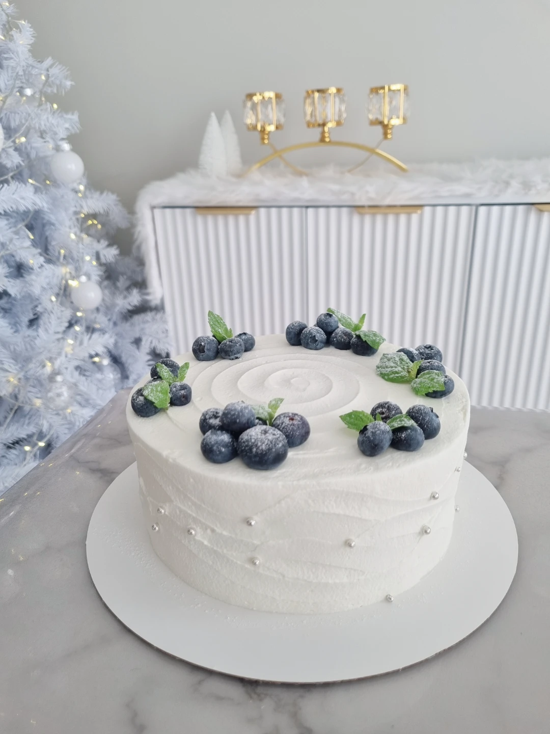 Fresh Blueberry & Strawberry Whipped Cream Cake