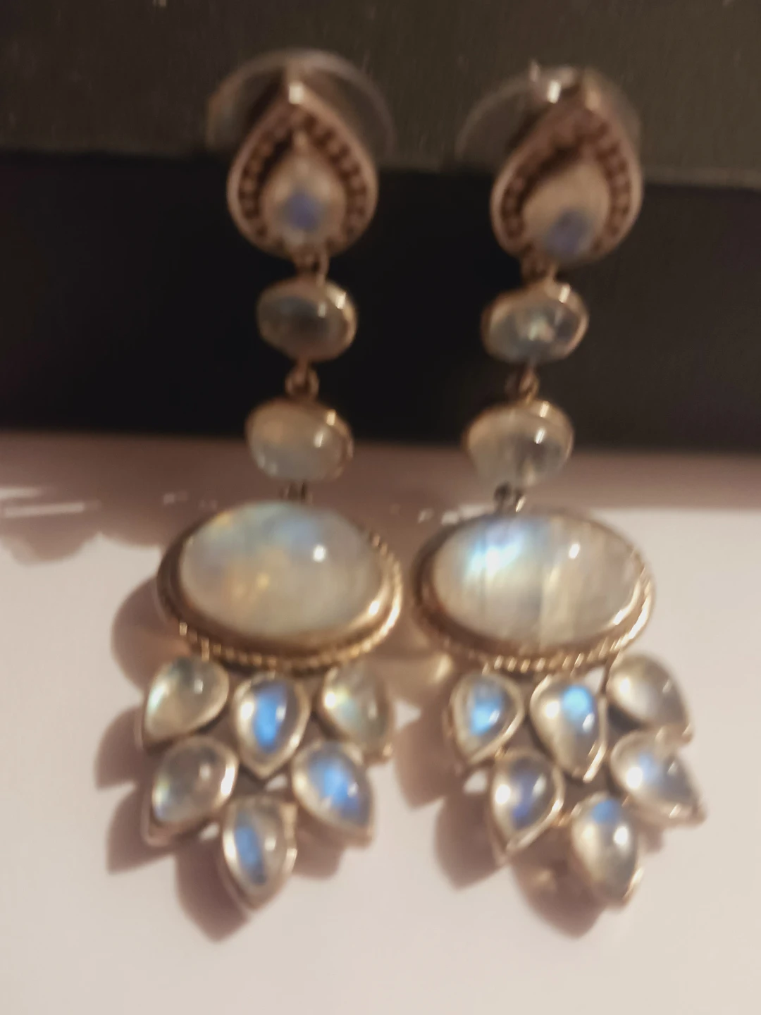 Stunning Sterling Silver 925 Rainbow Moonstone GemstoneEarrings - photo 2