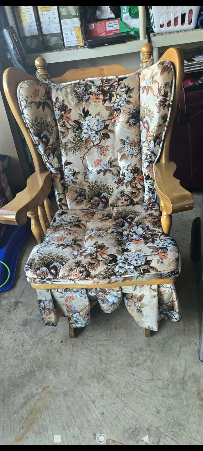 Vintage Floral Wood Glider Rocking Chair