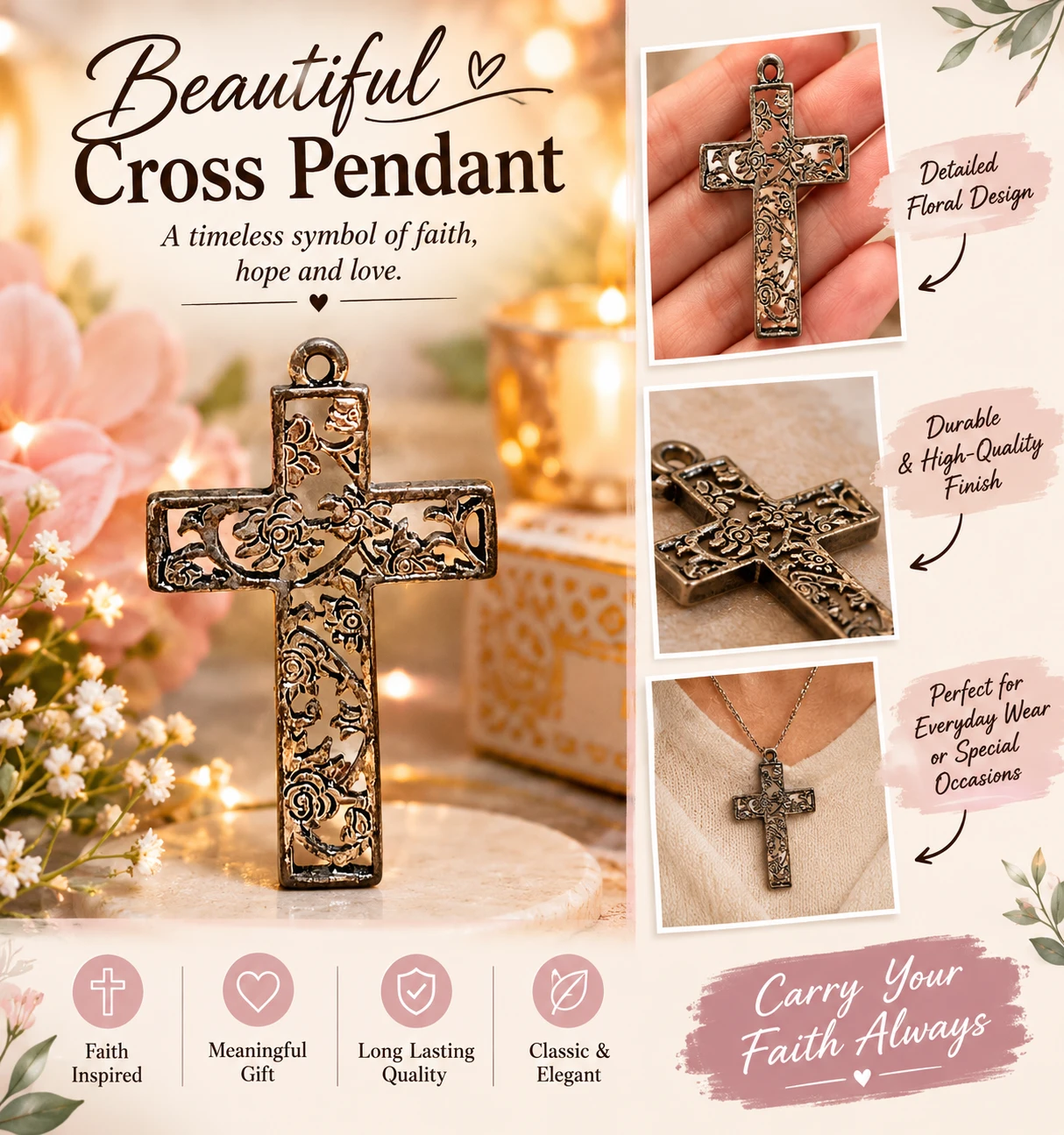 ✝️Floral Cross Pendant✝️