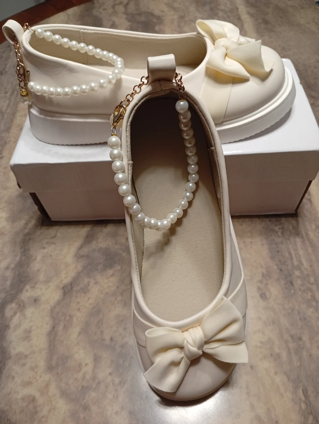 Cream Bow Flats with Pearl Anklet