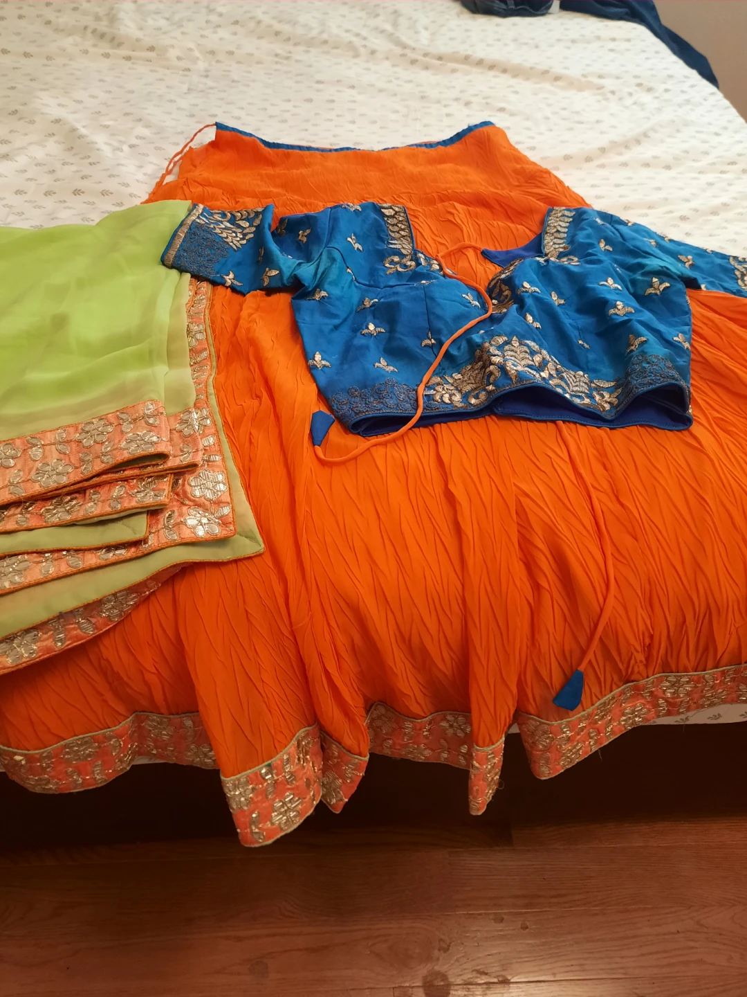 Orange and Blue Lehenga Choli Set