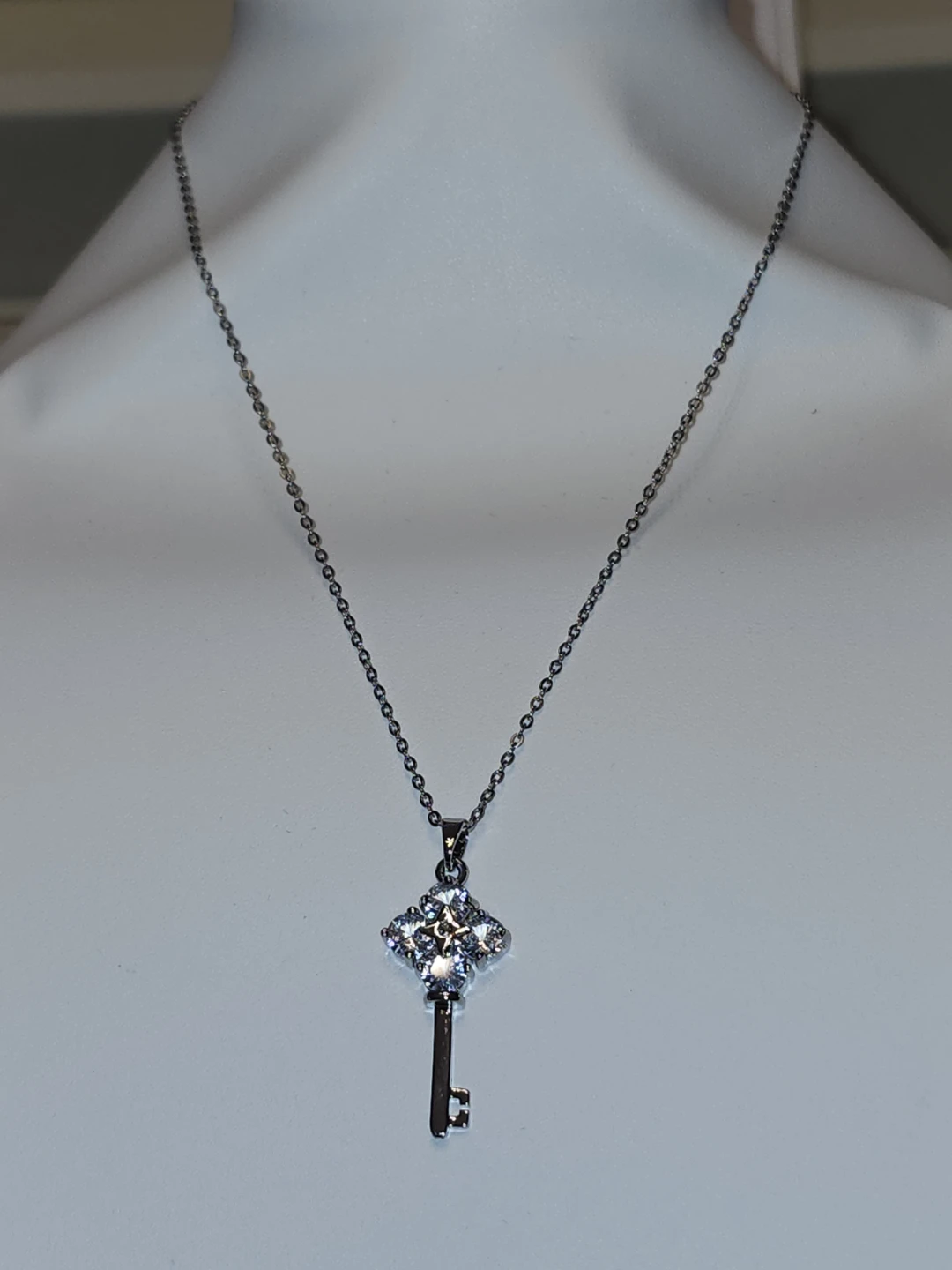 Silver Key Pendant Necklace with Clear Stones - photo 5