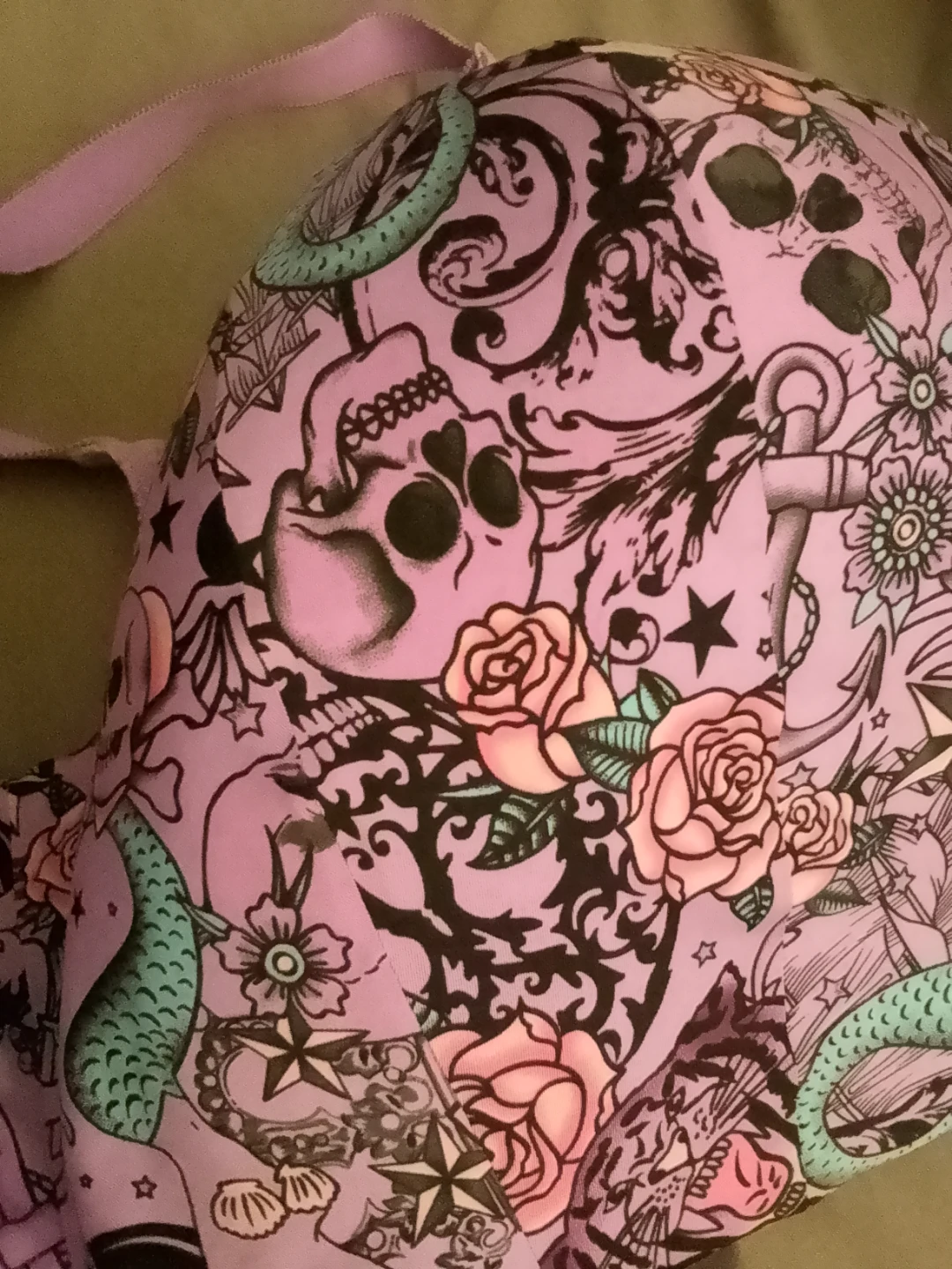 44DDD Pink Tattoo Print Bra / 44DD Purple Bra - photo 2