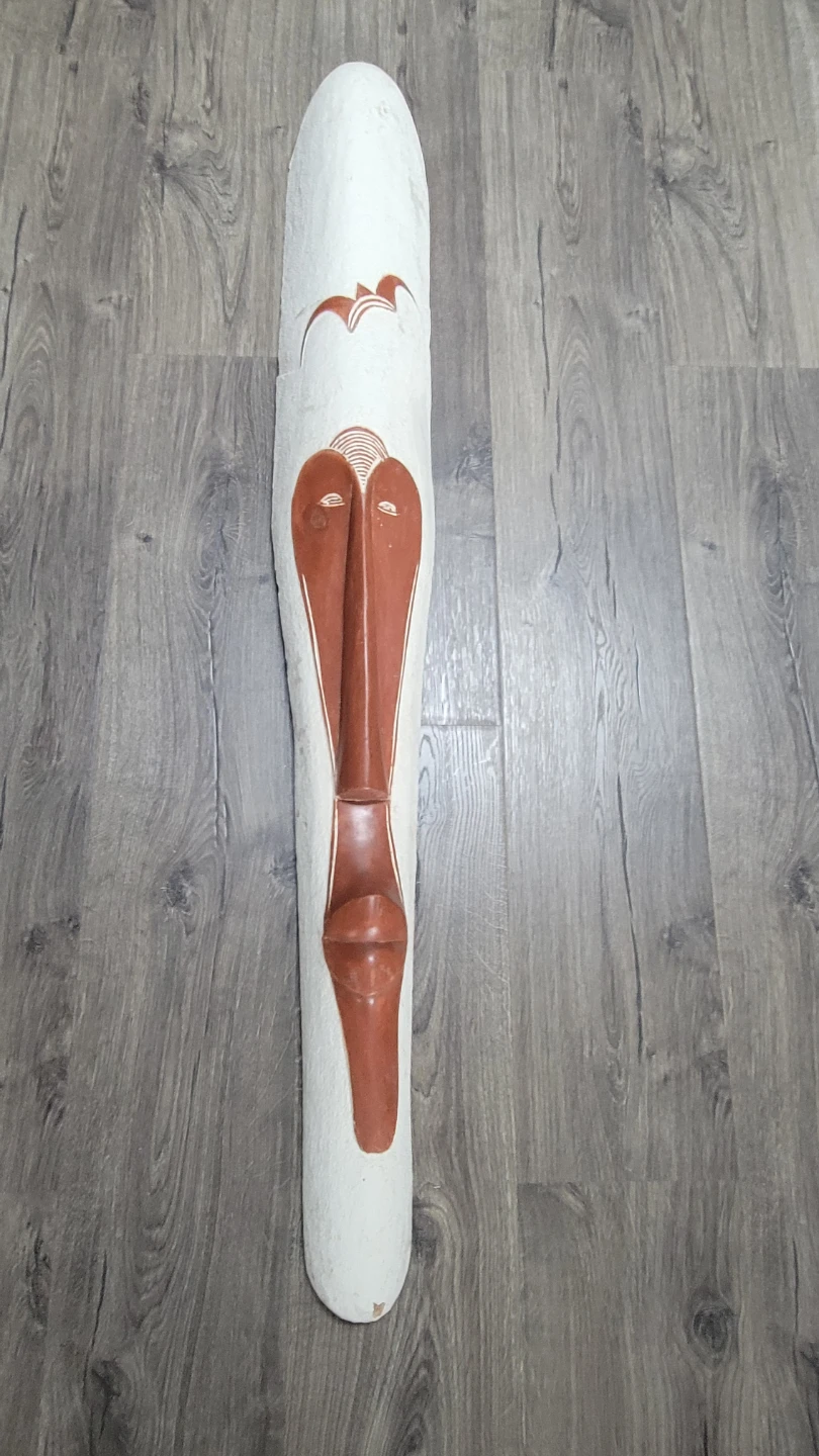 Long Decorative Hand-Carved Wooden Wall Mask