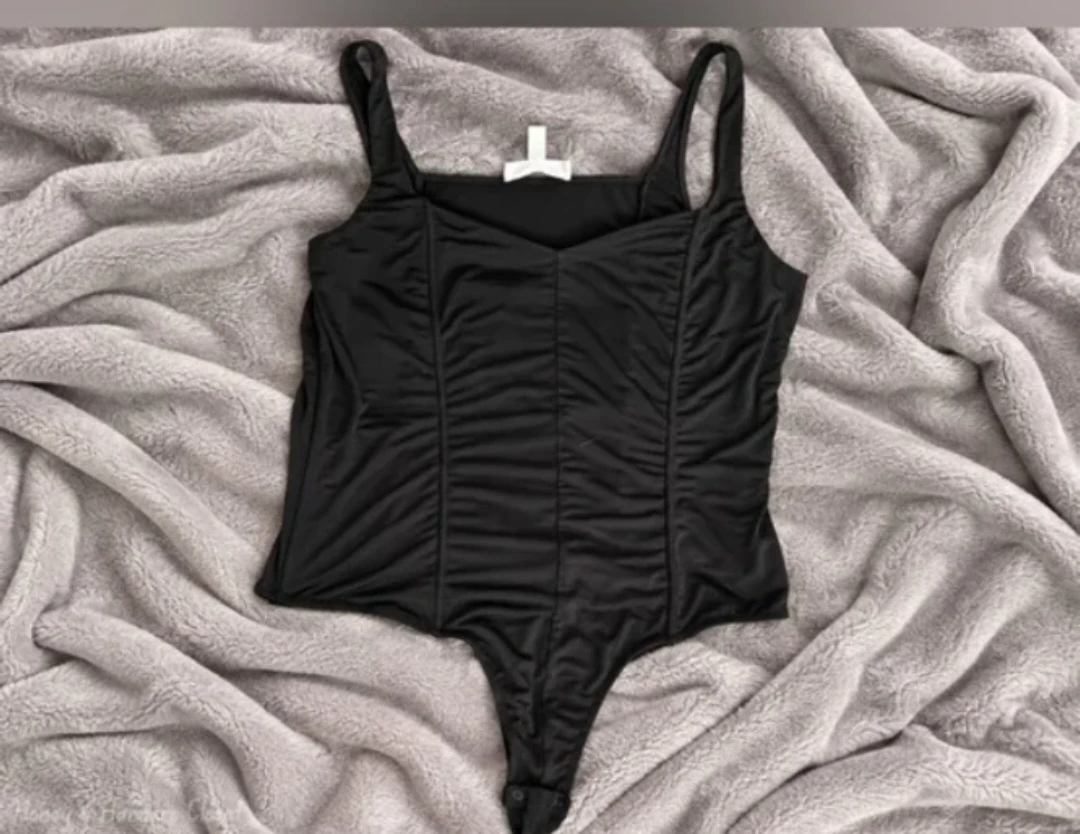 Addition Elle Black Ruched Corset Bodysuit Plus | Size 2X