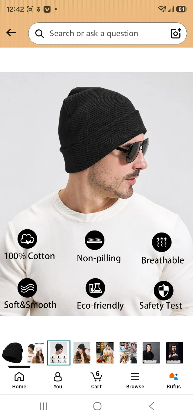 Unisex Black Cotton Beanie