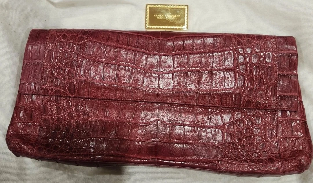 Nancy Gonzalez Maroon Crocodile Clutch