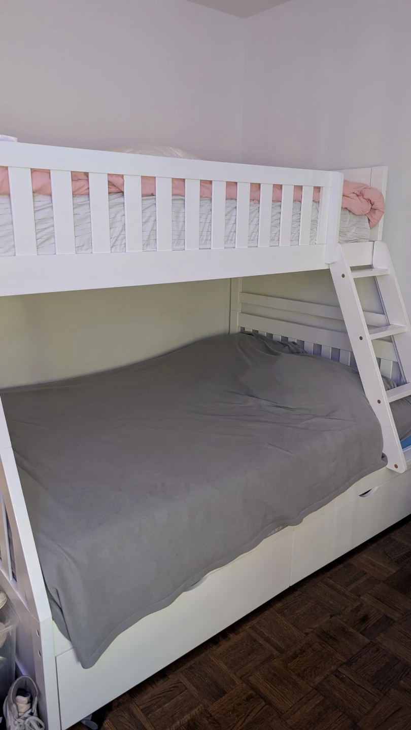 Like new White Wood Bunk Bed with Lower Storage - photo 2