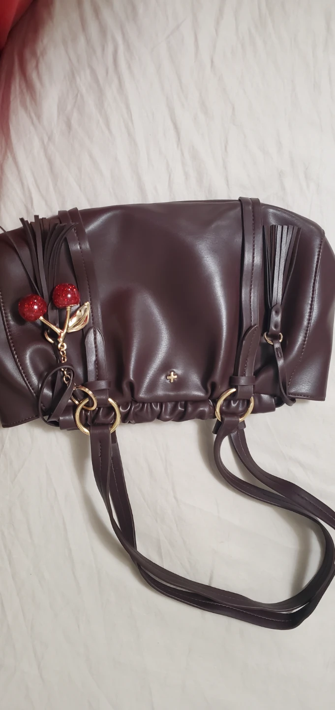 Brown Shoulder Bag with Cherry Charm - photo 2