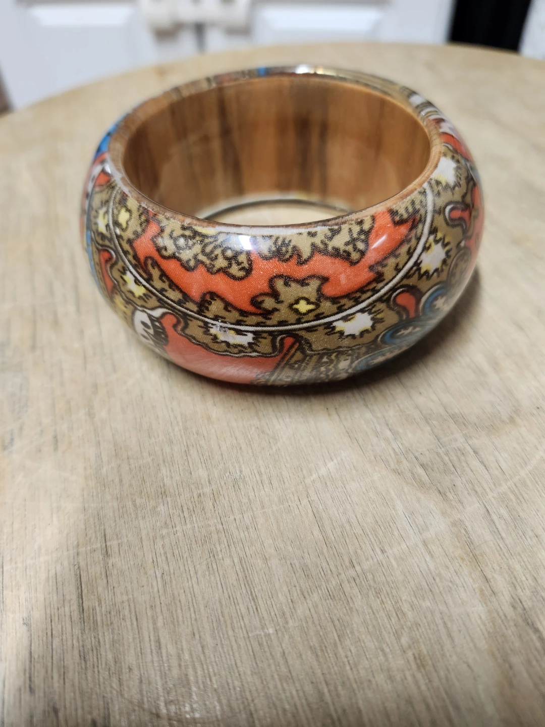 Patterned Wooden Bangle Bracelet