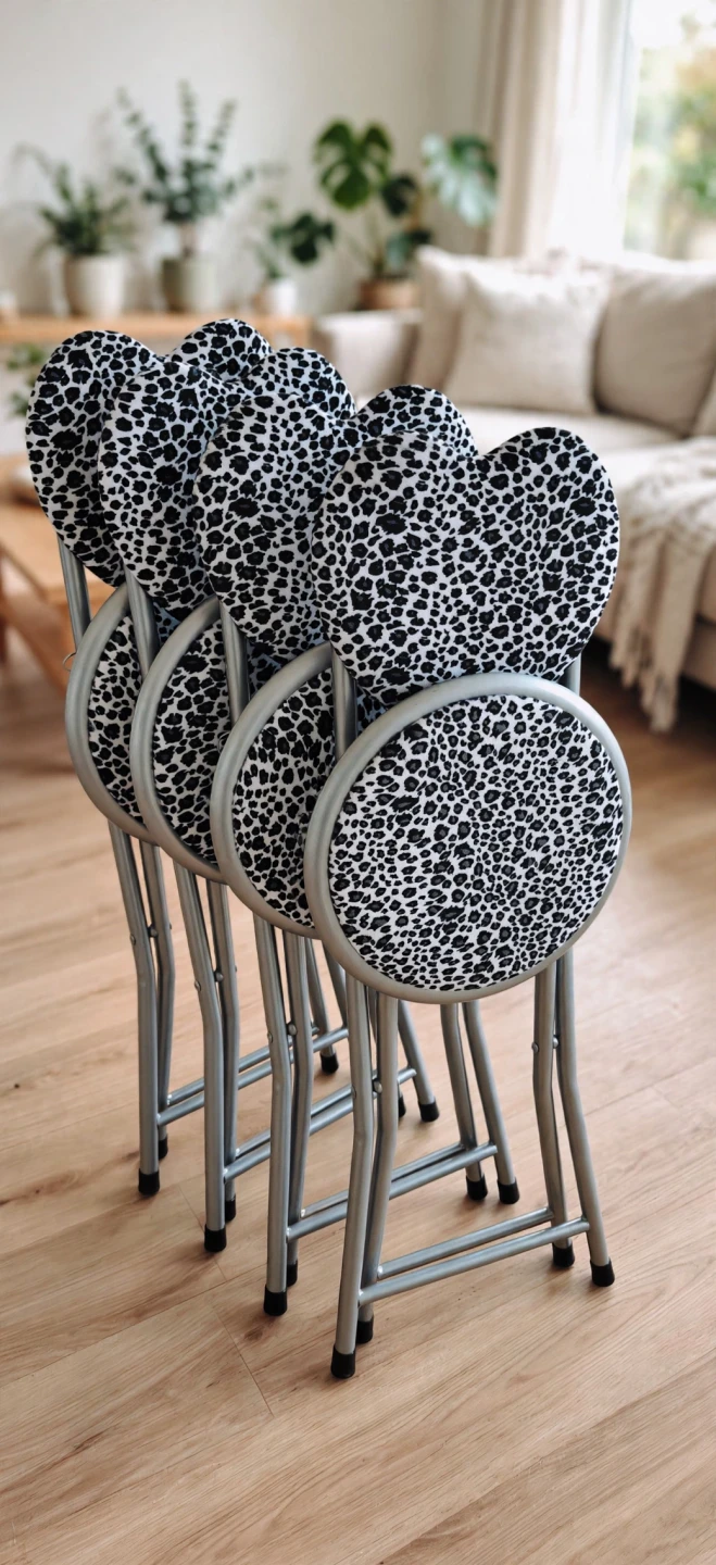 Set of 4 Heart-Shaped Leopard Print Folding Chairs - photo 4