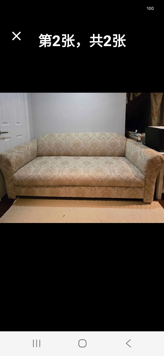 Beige Damask Pattern Sofa and Armchair Set - photo 2