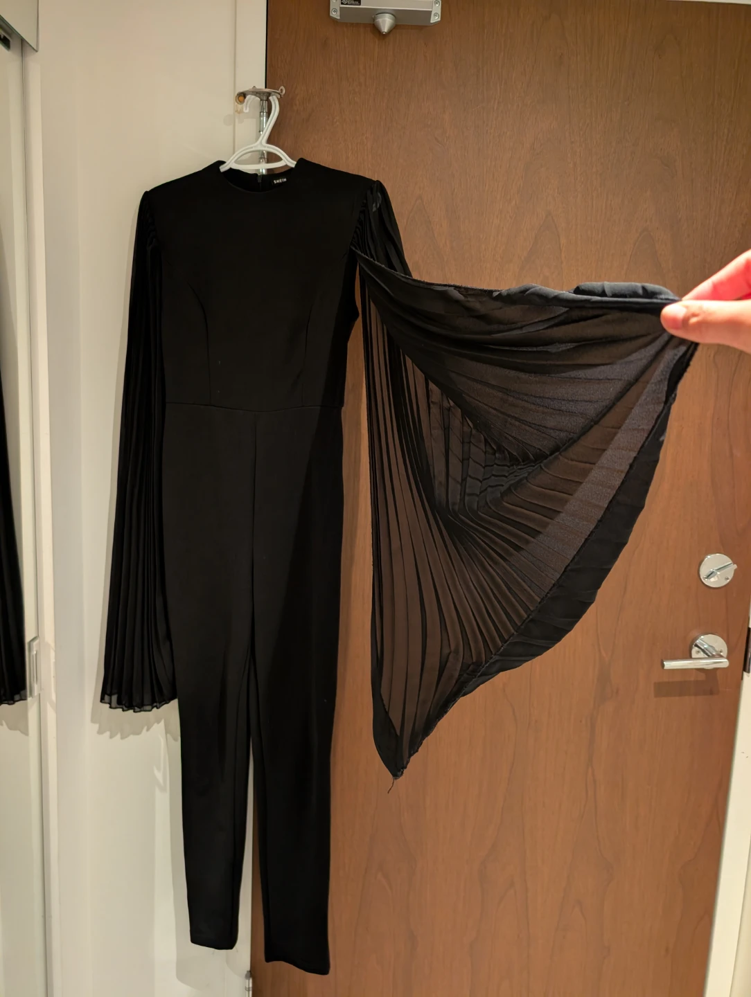 SHEIN black jumpsuit with pleated sleeves