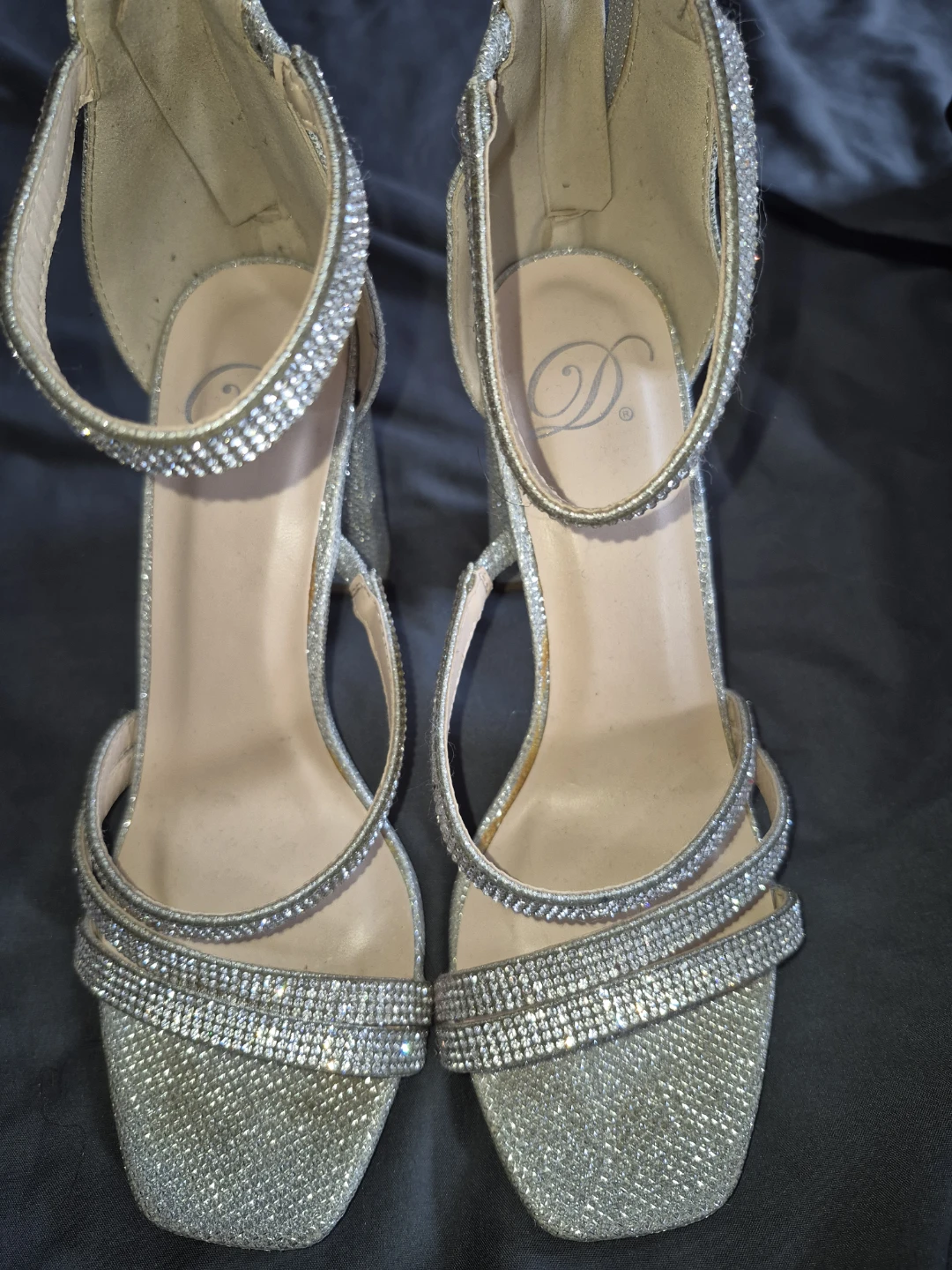 Silver Glitter Block Heel Sandals