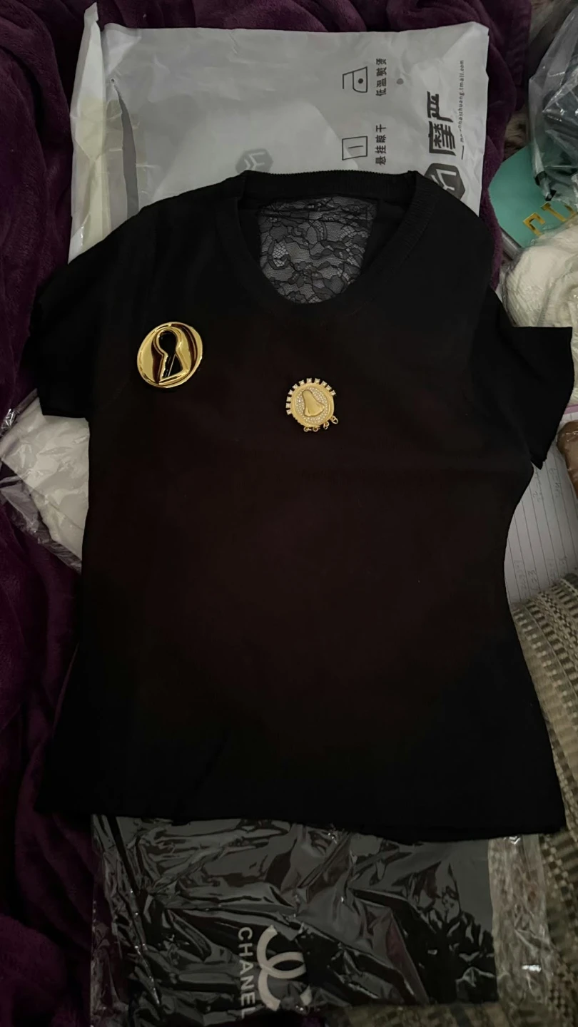 Black Lace Trim T-shirt