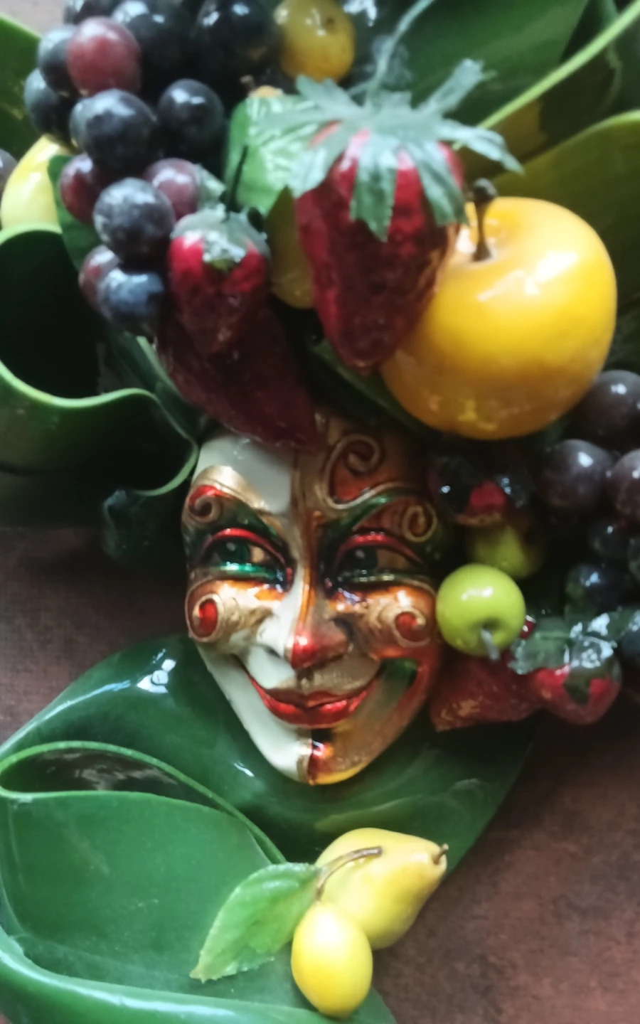 Vintage Venetian "Bacco Frutta" 3D Ceramic Mask Wall