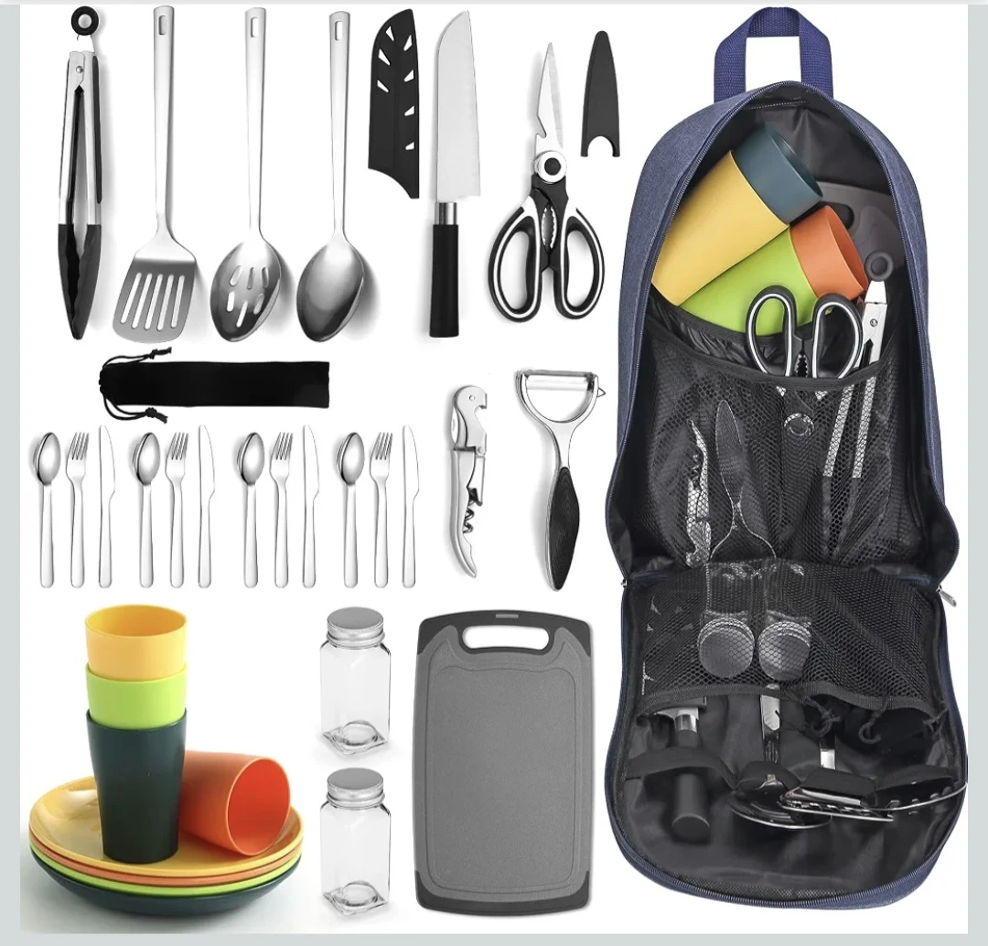 23-Piece Camping Cooking Utensil and Tableware Set