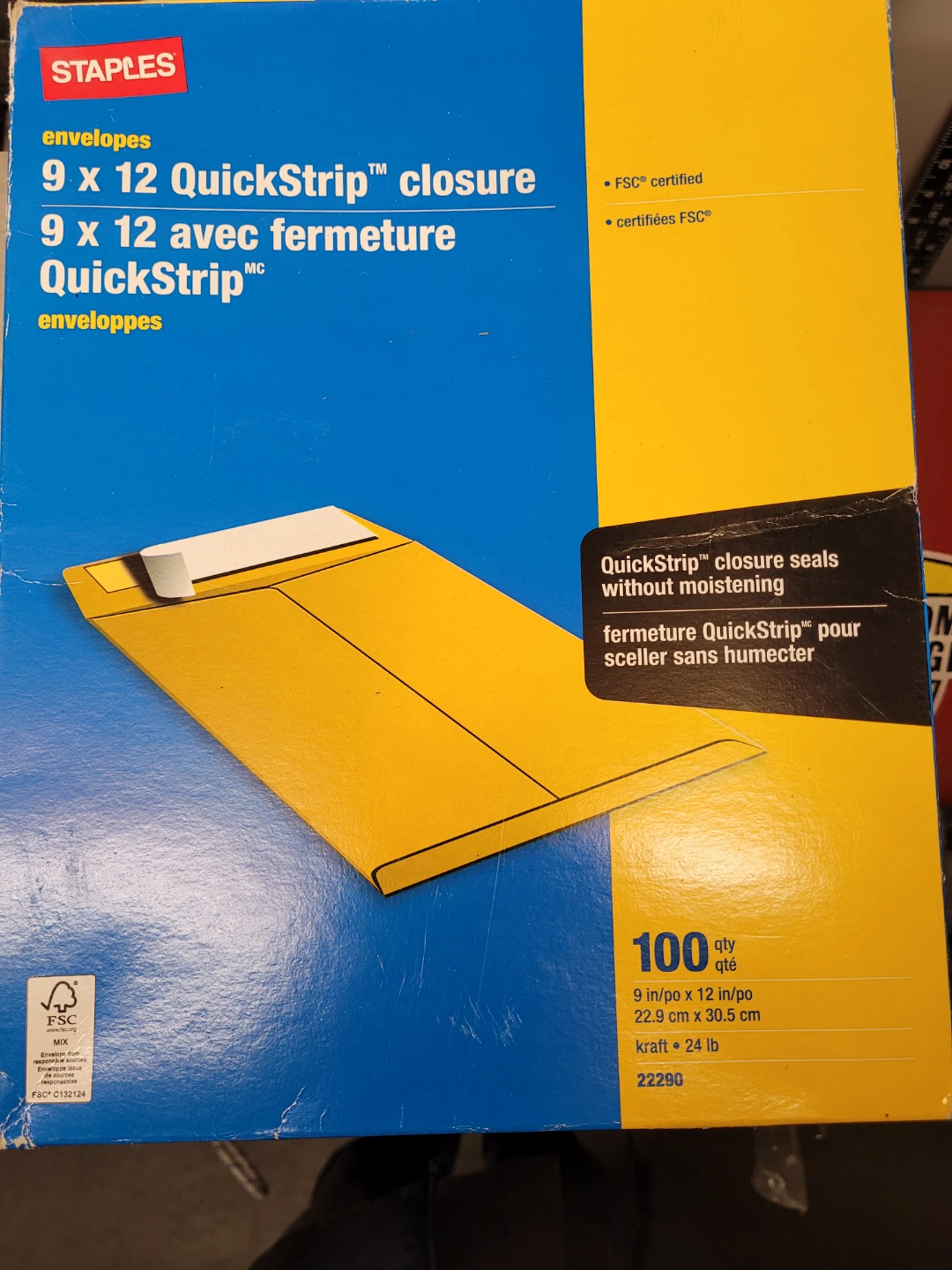 Staples 9x12 QuickStrip Envelopes 100 Count