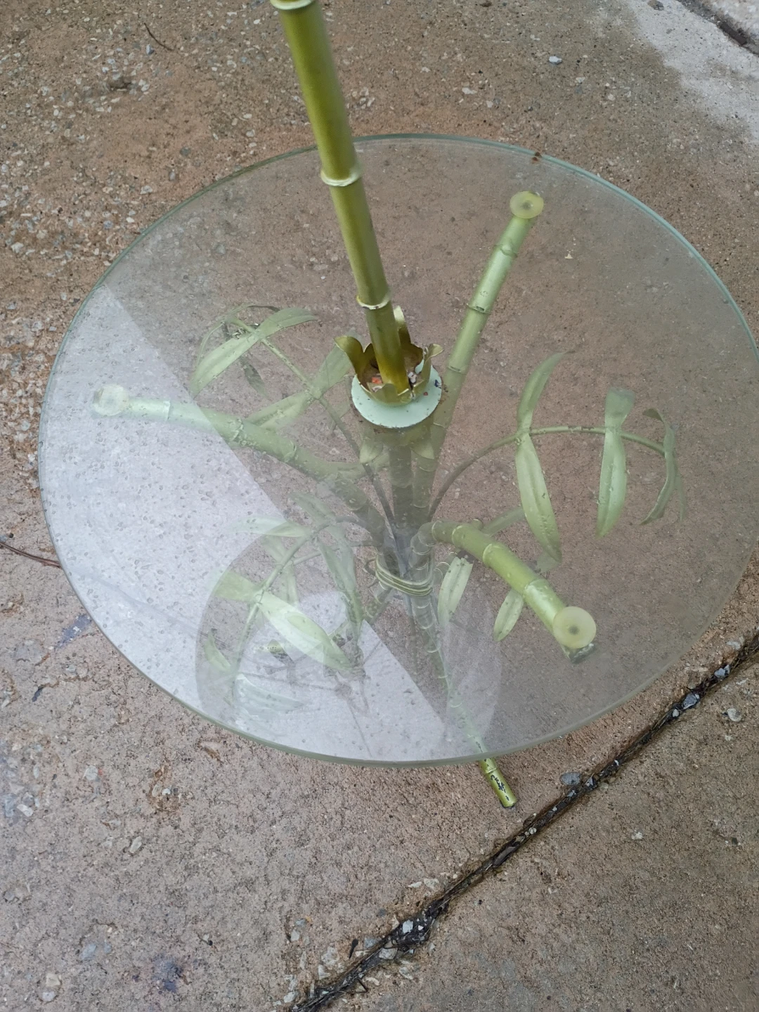 Vintage Bamboo Style Metal Floor Lamp with Glass Table - photo 5