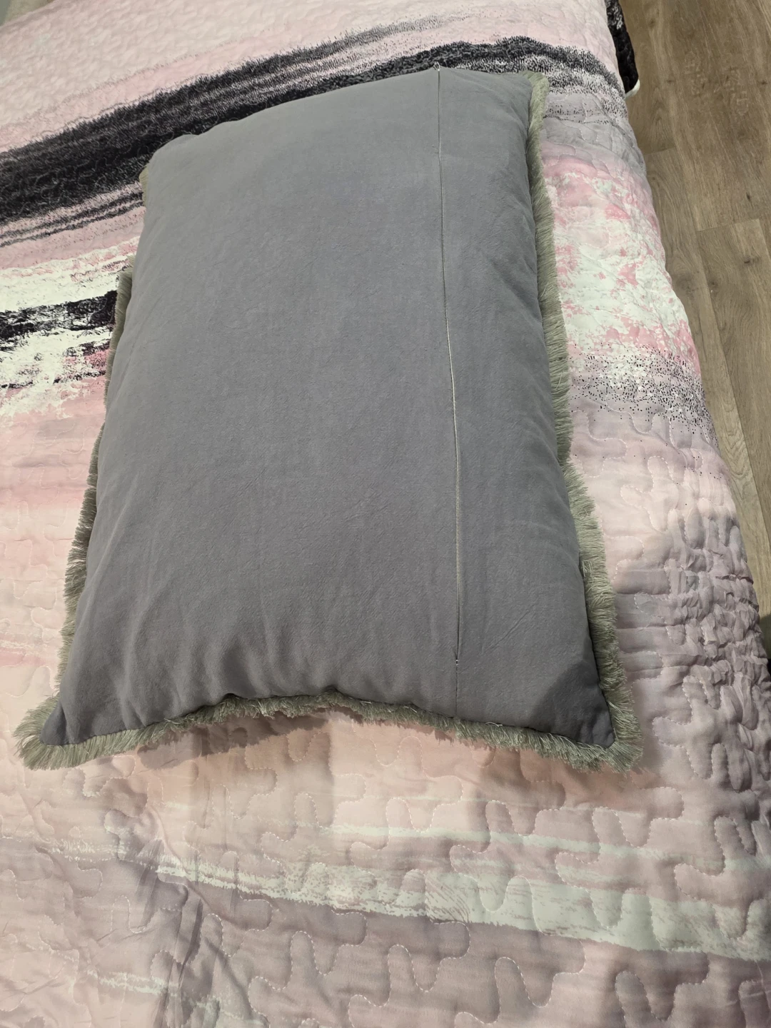Grey Fringed Accent Pillow - photo 4