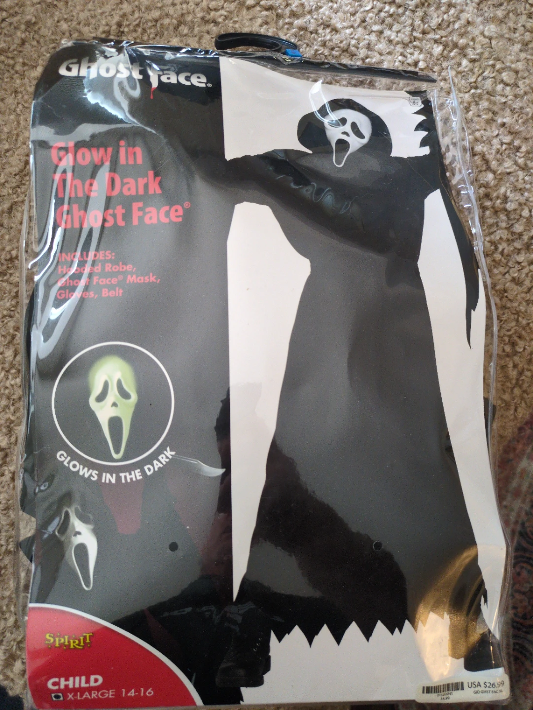 Glow in the Dark Ghost Face Costume X-Large